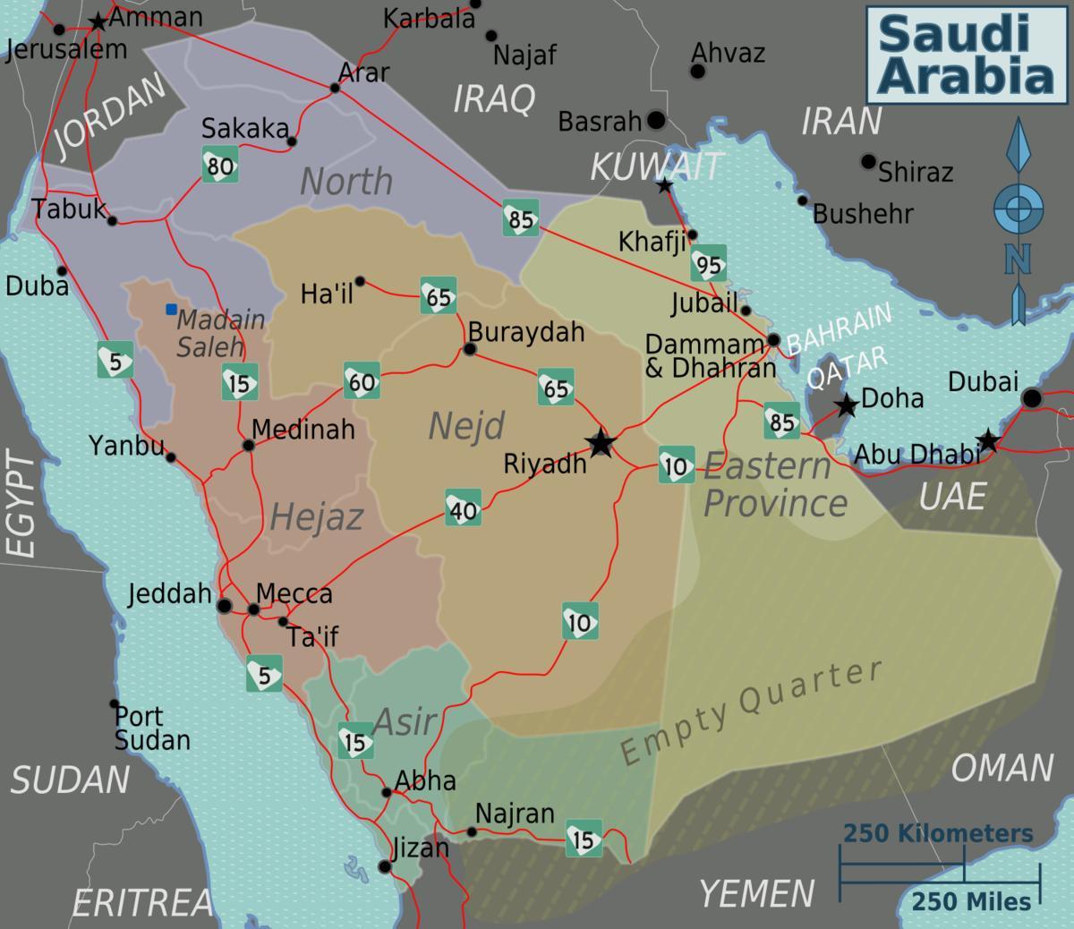 KSA kartē ar pilsētām