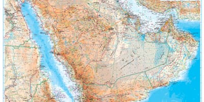 Karte Saūda Arābija topogrāfiskās